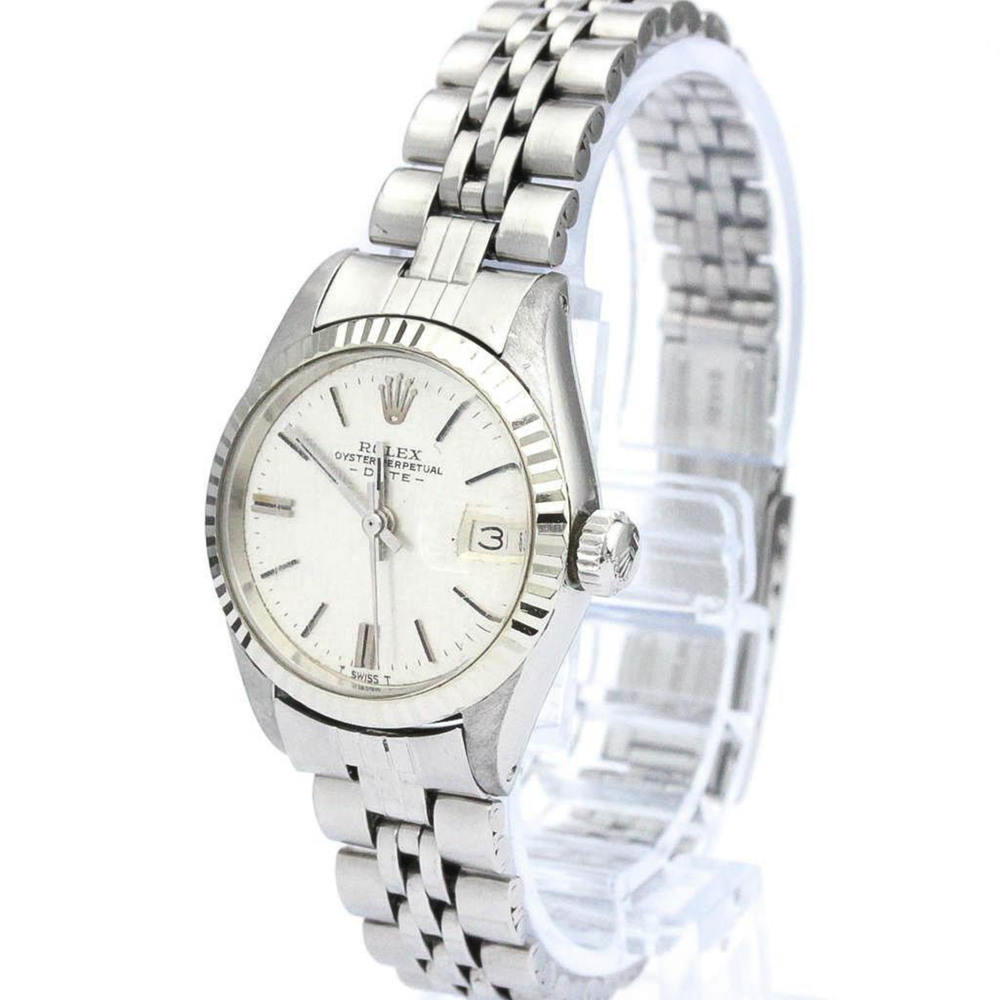 Vintage ROLEX Oyster Perpetual Date 6917 White Gold Steel Ladies Watch BF561695 - Picture 2 of 10